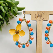 Load image into Gallery viewer, NITA- Yellow, Blue and Orange Flower Beaded Tear Drop Earrings
