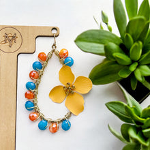 Load image into Gallery viewer, NITA- Yellow, Blue and Orange Flower Beaded Tear Drop Earrings
