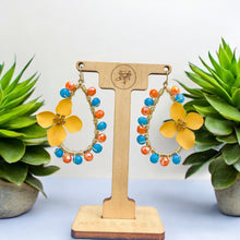 Load image into Gallery viewer, NITA- Yellow, Blue and Orange Flower Beaded Tear Drop Earrings
