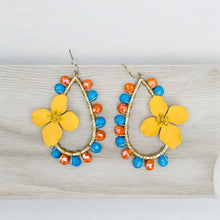 Load image into Gallery viewer, NITA- Yellow, Blue and Orange Flower Beaded Tear Drop Earrings
