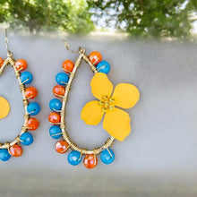 Load image into Gallery viewer, NITA- Yellow, Blue and Orange Flower Beaded Tear Drop Earrings
