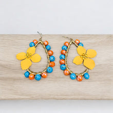 Load image into Gallery viewer, NITA- Yellow, Blue and Orange Flower Beaded Tear Drop Earrings
