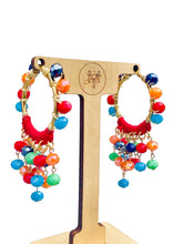 Load image into Gallery viewer, DREAM- Red and Gold Multi colored Beaded Crochet Hoop Earrings
