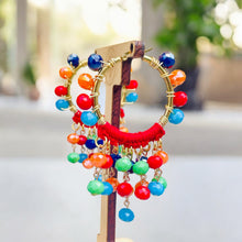 Load image into Gallery viewer, DREAM- Red and Gold Multi colored Beaded Crochet Hoop Earrings
