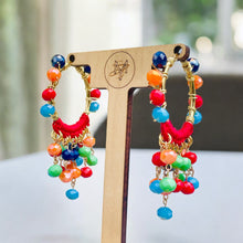 Load image into Gallery viewer, DREAM- Red and Gold Multi colored Beaded Crochet Hoop Earrings
