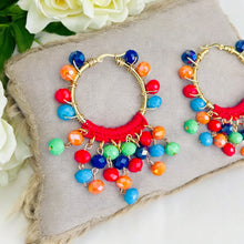 Load image into Gallery viewer, DREAM- Red and Gold Multi colored Beaded Crochet Hoop Earrings
