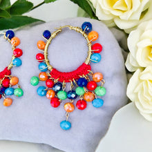 Load image into Gallery viewer, DREAM- Red and Gold Multi colored Beaded Crochet Hoop Earrings
