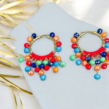 Load image into Gallery viewer, DREAM- Red and Gold Multi colored Beaded Crochet Hoop Earrings
