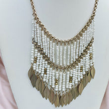 Load image into Gallery viewer, ARIALLA- White and Gold Beaded Fringe Necklace
