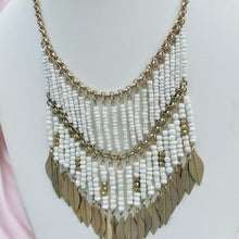 Load image into Gallery viewer, ARIALLA- White and Gold Beaded Fringe Necklace
