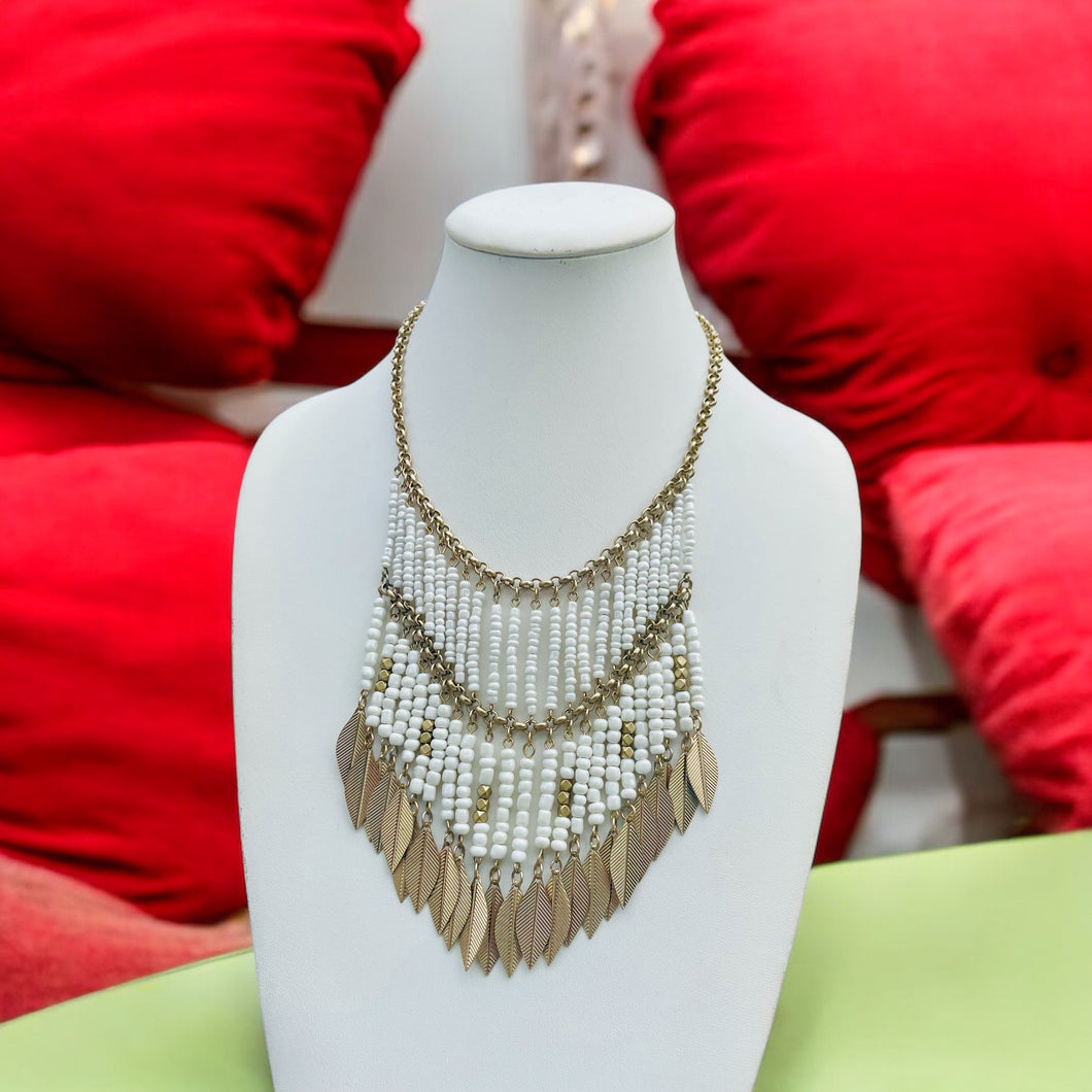 White Fringe Necklace, White Necklace