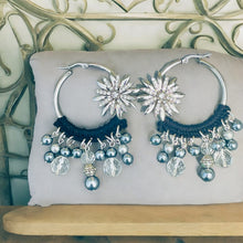 Load image into Gallery viewer, ALLESANDRA- Black and Silver Beaded Crochet Hoop Earrings
