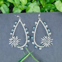 Load image into Gallery viewer, RIANKA- Gray and Crystal Wire-wrapped Flower Beaded Tear Drop Earrings
