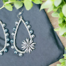 Load image into Gallery viewer, RIANKA- Gray and Crystal Wire-wrapped Flower Beaded Tear Drop Earrings
