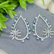 Load image into Gallery viewer, RIANKA- Gray and Crystal Wire-wrapped Flower Beaded Tear Drop Earrings
