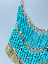 Load image into Gallery viewer, TAEVIA- Turquoise and Gold Beaded Fringe Choker Necklace
