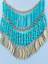 Load image into Gallery viewer, TAEVIA- Turquoise and Gold Beaded Fringe Choker Necklace
