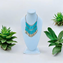 Load image into Gallery viewer, AGATHA- Turquoise and Gold Beaded Fringe Necklace
