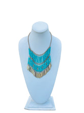 Load image into Gallery viewer, AGATHA- Turquoise and Gold Beaded Fringe Necklace
