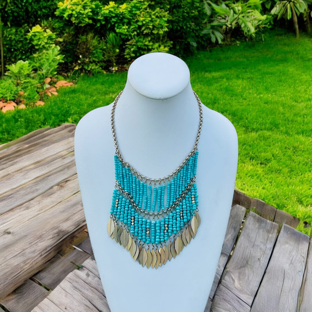 Turquoise Fringe Necklace, Turquoise Necklace