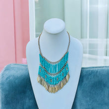 Load image into Gallery viewer, AGATHA- Turquoise and Gold Beaded Fringe Necklace
