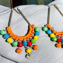 Load image into Gallery viewer, ALEEMA- Orange and Gold Rainbow Beaded Crochet Hoop Earrings
