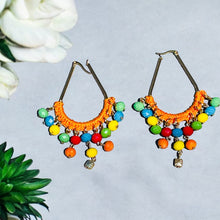 Load image into Gallery viewer, ALEEMA- Orange and Gold Rainbow Beaded Crochet Hoop Earrings
