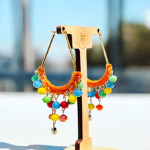 Load image into Gallery viewer, Orange and Gold Hoop Earrings, Orange Beaded Earrings, Crochet Earrings, Rainbow Hoops
