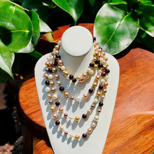 Load image into Gallery viewer, Gold and Pearl Beaded Multi-strand Necklace, Pearl Beaded Necklace, Gold Necklace, Pearl Necklace, Multi- strand Necklace, Brown and Gold Multi strand Necklace
