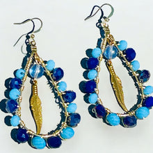 Load image into Gallery viewer, CAMIE- Blue and Gold Wire Wrapped Tear Drop Earrings
