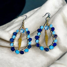 Load image into Gallery viewer, CAMIE- Blue and Gold Wire Wrapped Tear Drop Earrings
