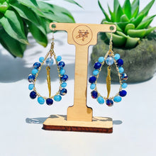 Load image into Gallery viewer, CAMIE- Blue and Gold Wire Wrapped Tear Drop Earrings
