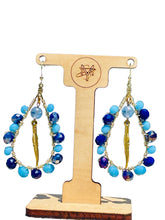 Load image into Gallery viewer, CAMIE- Blue and Gold Wire Wrapped Tear Drop Earrings
