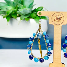 Load image into Gallery viewer, CAMIE- Blue and Gold Wire Wrapped Tear Drop Earrings
