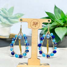 Load image into Gallery viewer, Blue and Gold Tear Drop Earrings, Wire Wrapped Earrings
