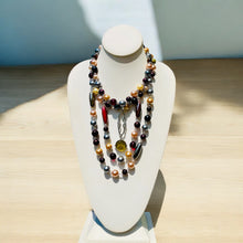 Load image into Gallery viewer, PAVEENA- Gold, Gray and Brown Multi strand Beaded Necklace
