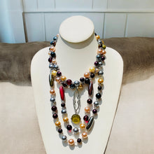 Load image into Gallery viewer, PAVEENA- Gold, Gray and Brown Multi strand Beaded Necklace
