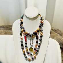 Load image into Gallery viewer, Gray and Brown Beaded Necklace, Multistrand Necklace
