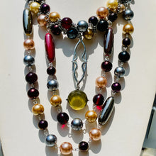 Load image into Gallery viewer, PAVEENA- Gold, Gray and Brown Multi strand Beaded Necklace
