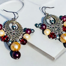 Load image into Gallery viewer, PAVI- Gray and Magenta Beaded Chandelier Earrings
