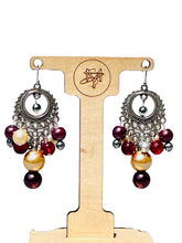 Load image into Gallery viewer, PAVI- Gray and Magenta Beaded Chandelier Earrings
