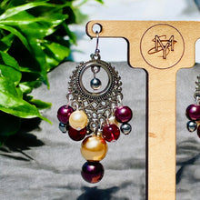 Load image into Gallery viewer, PAVI- Gray and Magenta Beaded Chandelier Earrings
