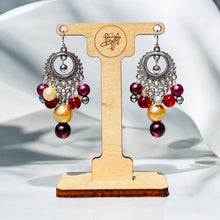 Load image into Gallery viewer, PAVI- Gray and Magenta Beaded Chandelier Earrings
