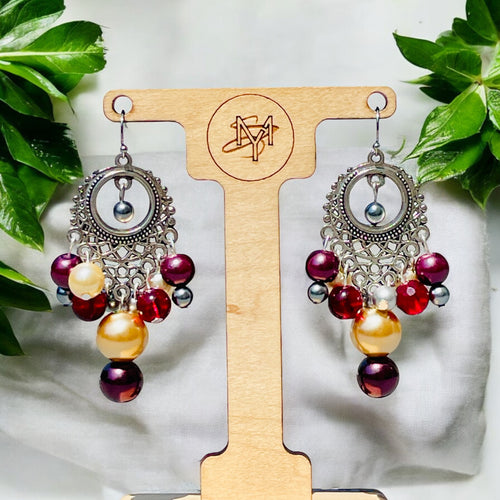 Magenta and Gray Earrings, Chandelier Earrings