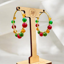 Load image into Gallery viewer, Red and Amber Hoop Earrings, Red Hoop Earrings
