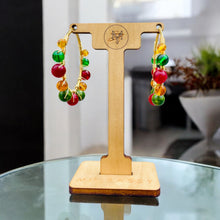 Load image into Gallery viewer, LYZA- Red, Green and Amber Multi-colored Beaded Wire-wrapped Hoop Earrings
