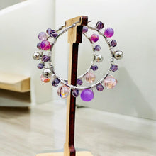 Load image into Gallery viewer, Purple Beaded Wire wrapped Earrings, Hoop Earrings
