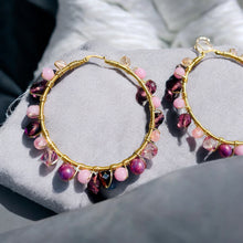 Load image into Gallery viewer, JAZZIE- Purple and Pink Multi-colored Beaded Wire-wrapped Hoop Earrings
