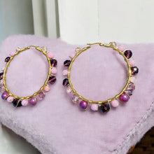 Load image into Gallery viewer, JAZZIE- Purple and Pink Multi-colored Beaded Wire-wrapped Hoop Earrings
