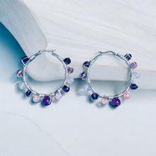 Load image into Gallery viewer, AVIANNE-Purple and Silver Multi-colored Beaded Wire-wrapped Hoop Earrings
